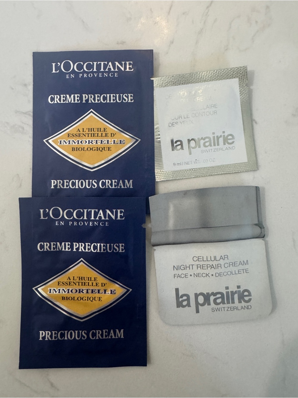 La Prairie Celluar Eye and Night Cream & L’Occitane Cream Sample Packets